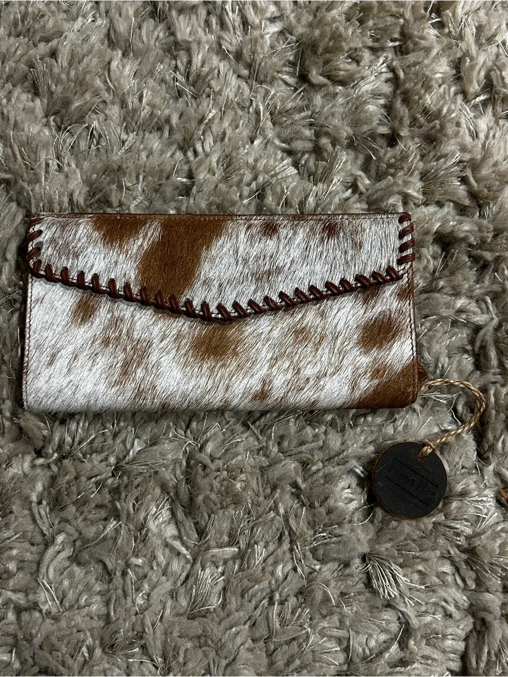 Myra Bag One-of-a-Kind Genuine Hair On Cowhide Envelope Clutch Wallet